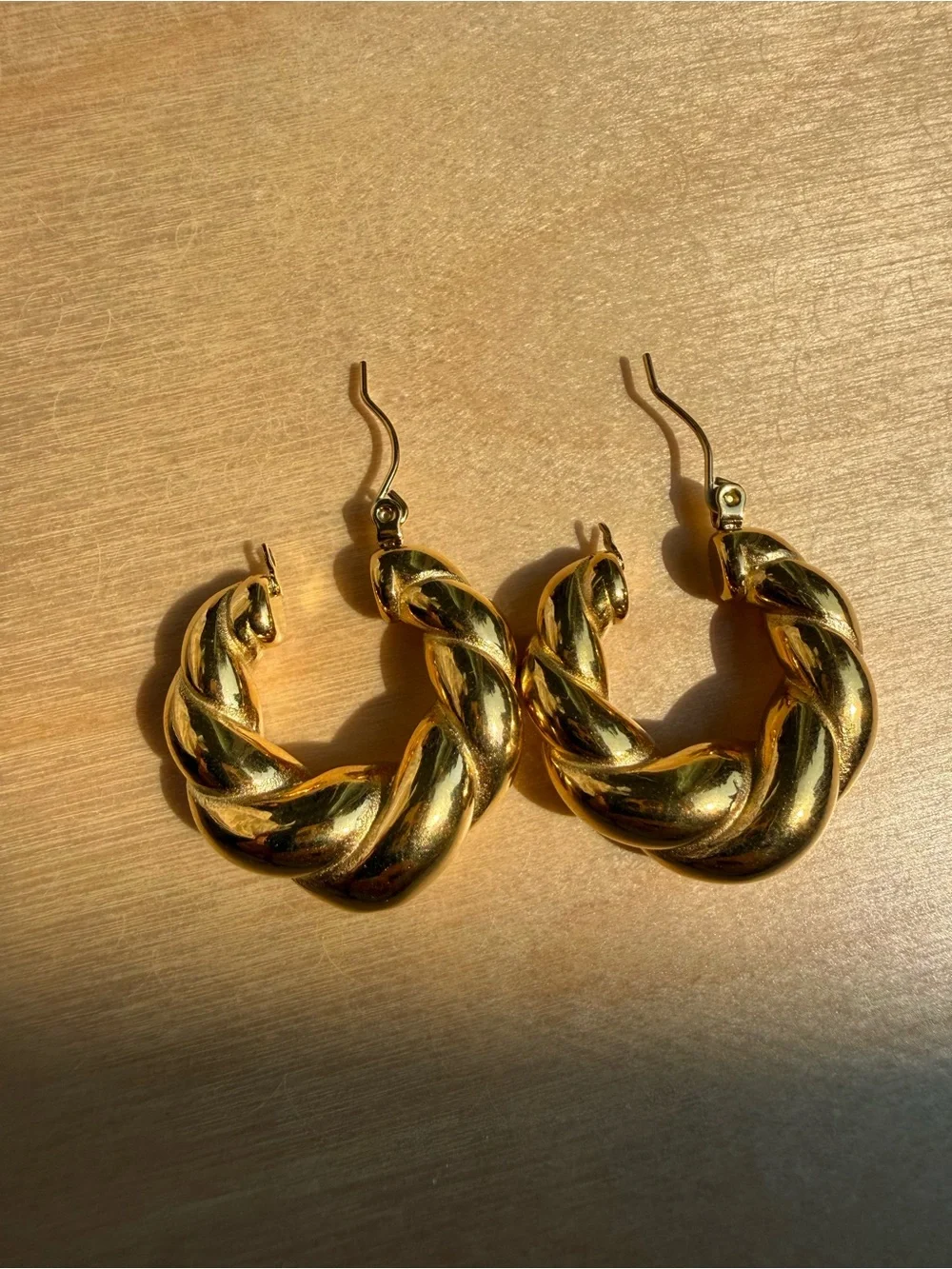 NWT Gold Plated Stainless Steel Chunky Twisted Rope Hoop Earrings